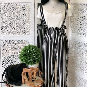 Stripe trouser pants with suspenders